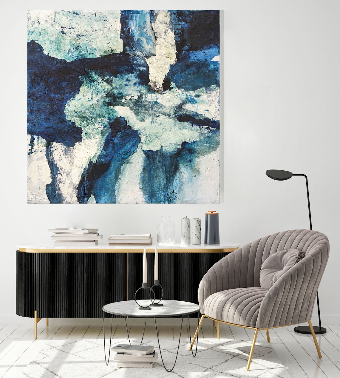 Navy Blue Abstract Art Large Square Wall Art Dark Blue Wall Etsy