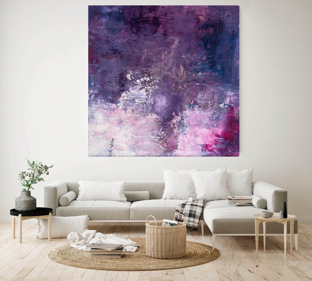Dark Purple Wall Art, Purple Pink Abstract Painting, Abstract Aesthetic Painting, Modern