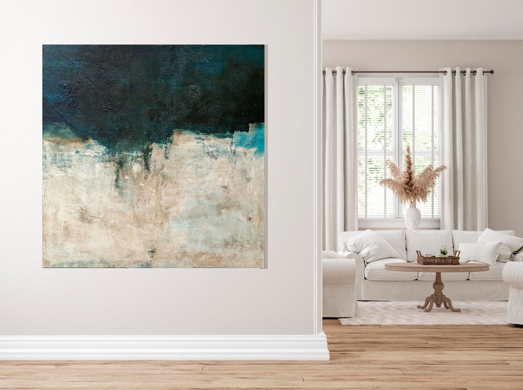 Dark Green Wall Art, Emerald Green Decor, Large Abstract Painting Green