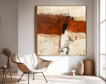 Burnt Orange Abstract Painting, Textured Acrylic Canvas Art