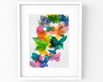 Original Butterfly Watercolor Painting, Colorful Wall Art