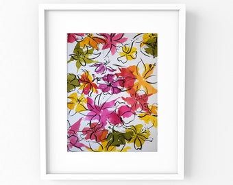 Original Spring Flowers Watercolor Painting, 19.68x13.77 in
