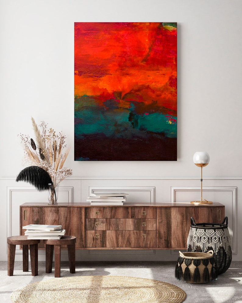 Red Orange Abstract Paintings, Red Abstract Painting on Canvas, Red
