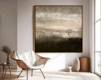 Large Beige Abstract Painting, Neutral Boho Canvas Wall Art
