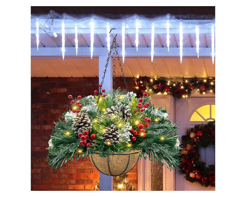 Prelit Artificial Christmas Hanging Basket Front Porch Etsy