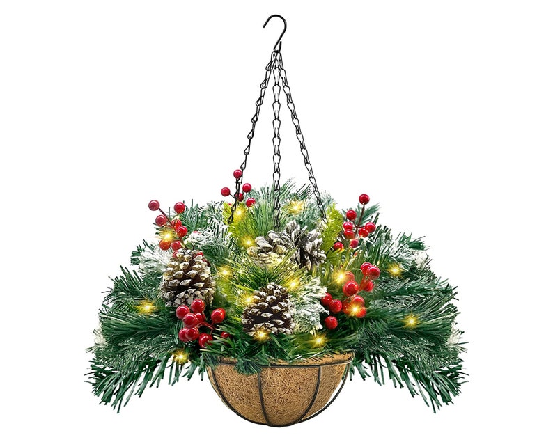 Prelit Artificial Christmas Hanging Basket Front Porch Etsy