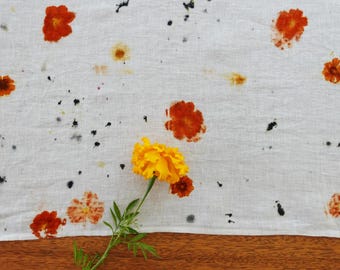 Flower-Printed Linen Table Runner