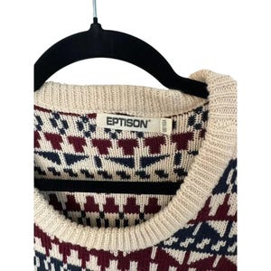 Suéter unisex Eptison Vintage 100 % algodón Fair Isle de punto burdeos y crema, talla M imagen 2