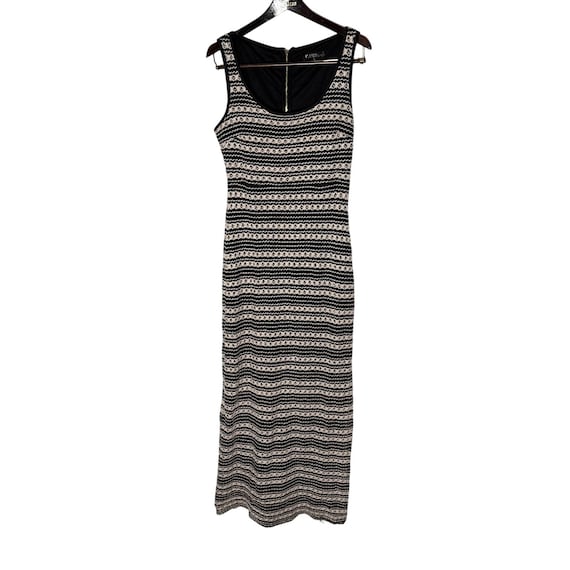 Women's 12 Guess Black Cream Y2K Crochet Knit Maxi Dress Lined Festival Boho