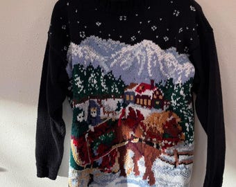 Vintage Tiara International Christmas Horse Sleigh Sweater M
