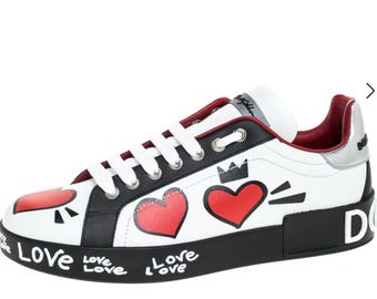 Zapatillas deportivas de piel con estampado de grafiti Dolce & Gabbana Portofino Love Heart, talla EU 39