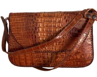Vintage Brown Alligator Crocodile Skin Crossbody Shoulder Bag Purse - Read
