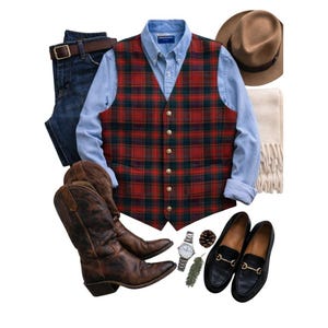 Herr 42 Pendleton Tartan Rutig Ullväst Rödfodrad Heritage Preppy