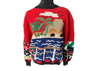 RARE Vintage Berek Handgestrickter Pullover aus 100% Baumwolle M