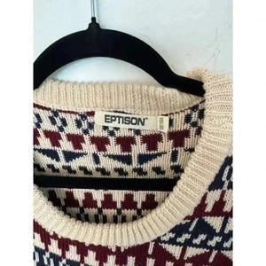 Eptison Fair Isle Knit Sweater in Burgundy, Size M image 3