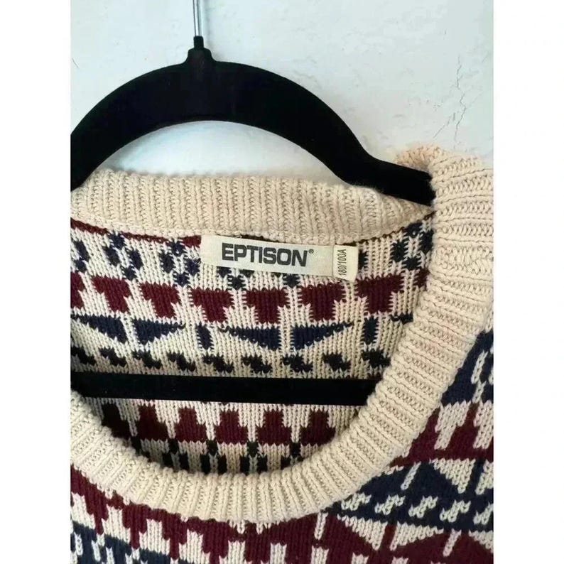 Eptison Fair Isle Knit Sweater in Burgundy, Size M image 3