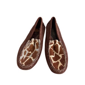 Giraffe Print Hair On Hide Driving Loafers Size Flaw 8B