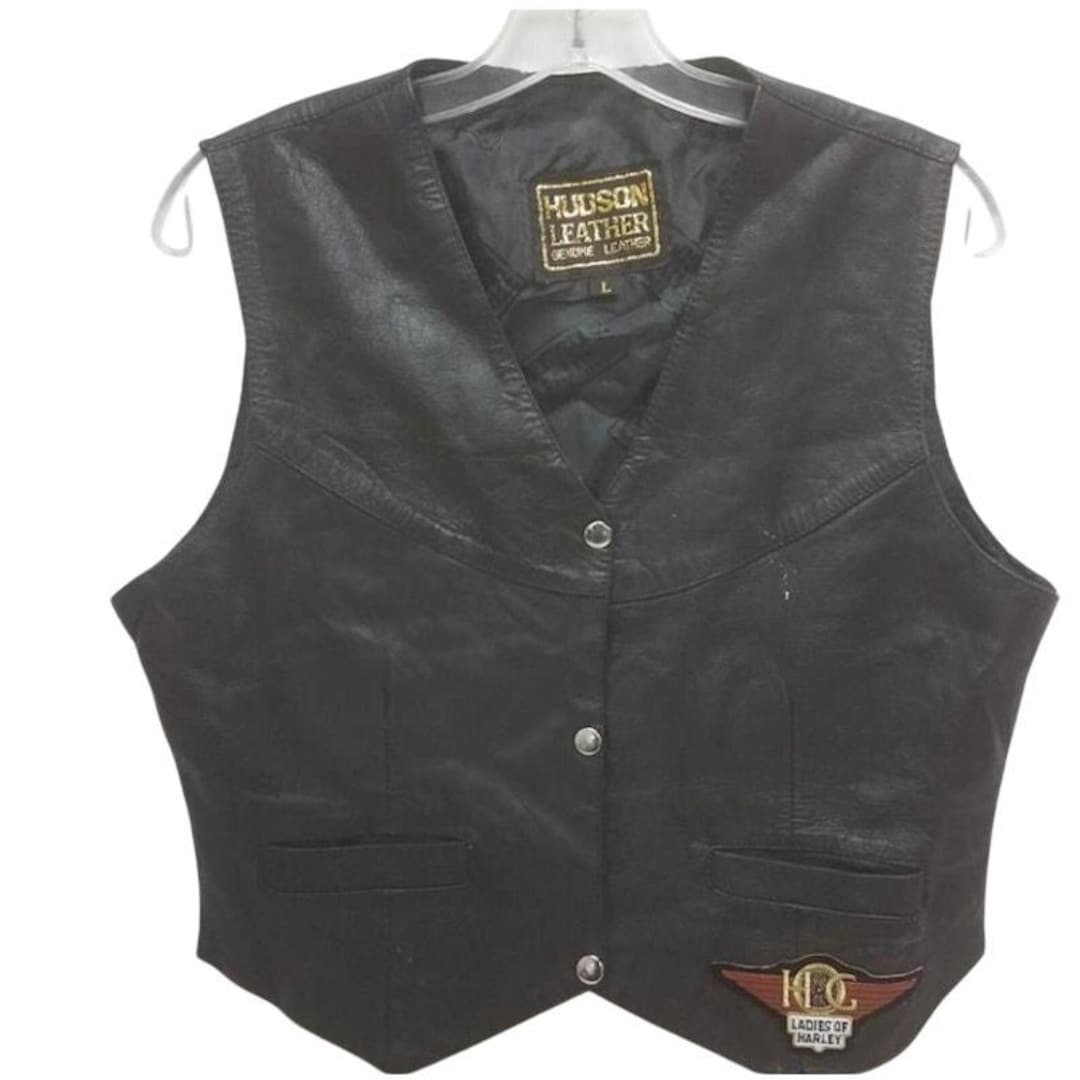 Vintage Hudson Leather Black Genuine Leather Large Vest With