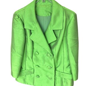 Blazer doppiopetto vintage anni '60 in seta grezza, verde lime, foderato in seta.