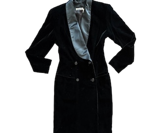 Vintage Ann Taylor Black Velvet Tuxedo Blazer Dress Size 4 Made in USA