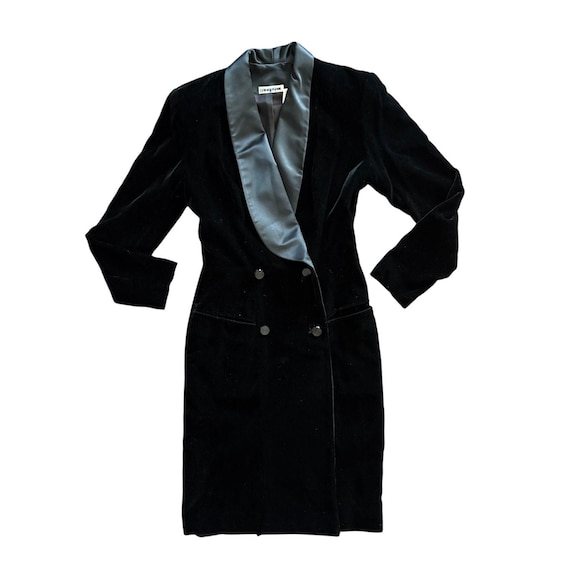 ann taylor black velvet dress Vintage Ann Taylor Black Velvet Tuxedo Blazer Dress Size 4 Made in USA