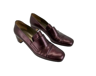 Mocasines vintage de piel burdeos metalizada color sangre de buey de YSL, fabricados en Italia, talla 8,5 M