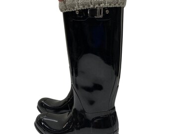 Botas de lluvia Hunter Original Tall negras brillantes con forro de punto para mujer, talla EU 39 US 8