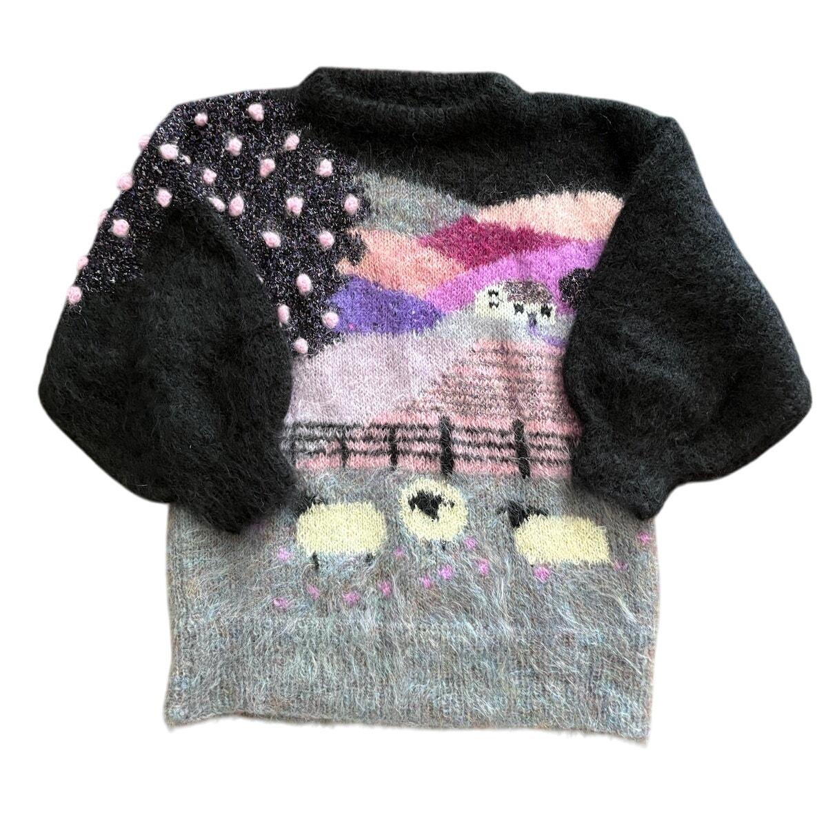 Women's L/XL Susie Lee Mohair Art Sweater Surreal Hand Knit