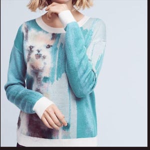 Anthropologie Lauren Walcott Llama Watercolor Sweater image 6
