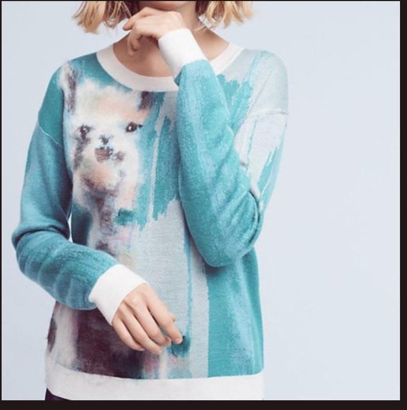 Anthropologie Lauren Walcott Llama Watercolor Sweater image 6