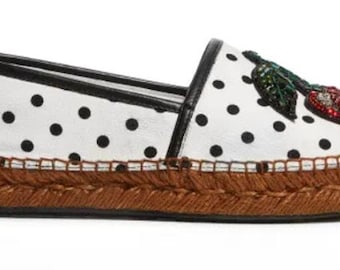 Dolce & Gabbana Cherry Crystal Sequin Polka Dot Espadrille Flat EU 39