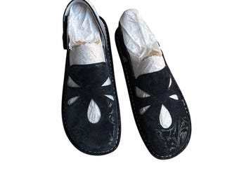 Zapatos cómodos Alegria Opal de piel negra con aberturas y tira trasera, talla 39 para mujer, nuevos.