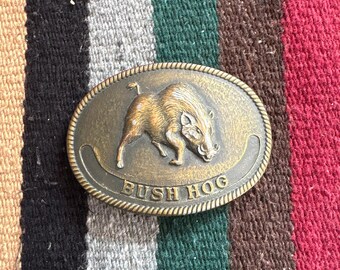 ヴィンテージ ブッシュホッグ 真鍮製ベルトバックル 3.5x2.5 西部農場広告 ロデオ