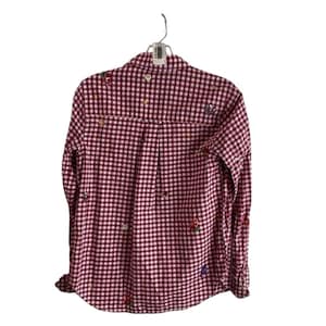 Women’s XS Maeve Red Gingham Sequin Beaded Shirt Anthropologie Size 4 image 4