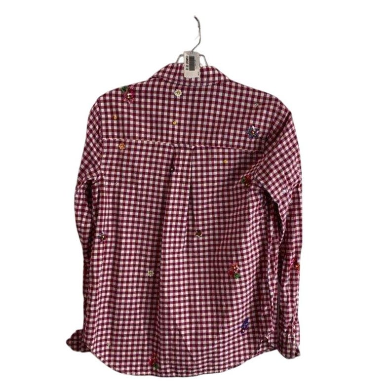 Women’s XS Maeve Red Gingham Sequin Beaded Shirt Anthropologie Size 4 image 4
