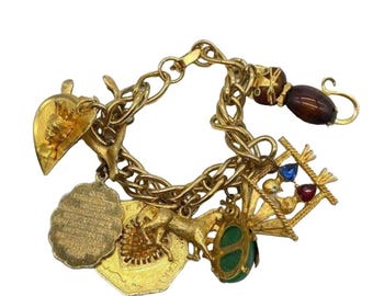 Serenity Prayer Gold Tone Vintage Charm Bracelet