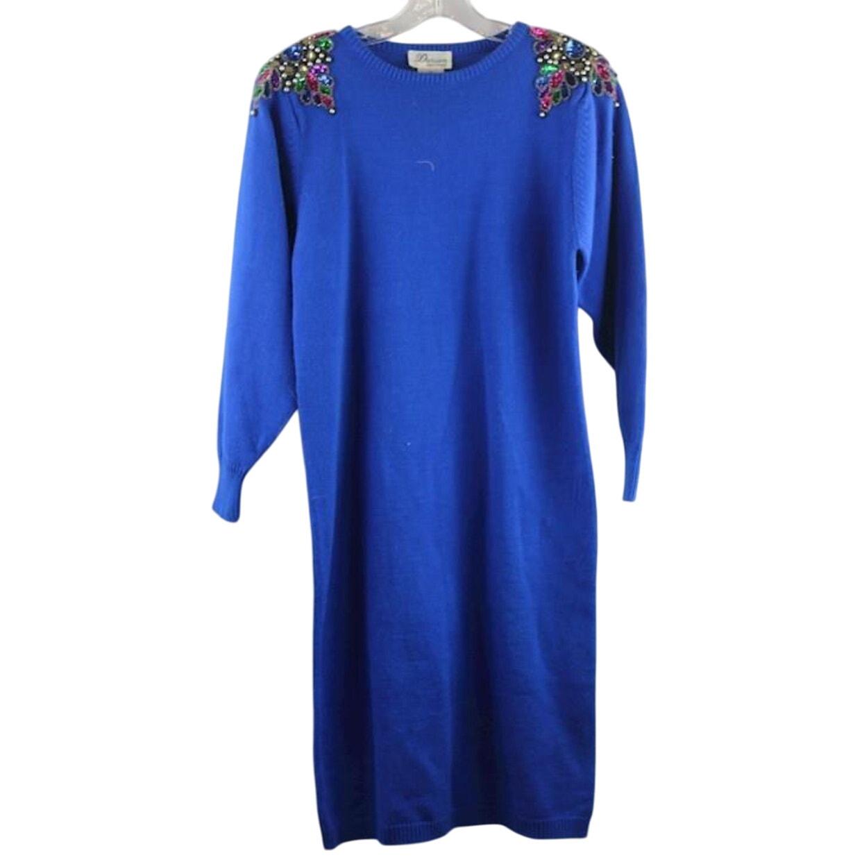 Vintage Darian Sweater Dress  Size M | Embellished 80s Glam - Etsy