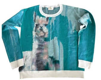 Anthropologie Lauren Walcott Llama  Watercolor Sweater