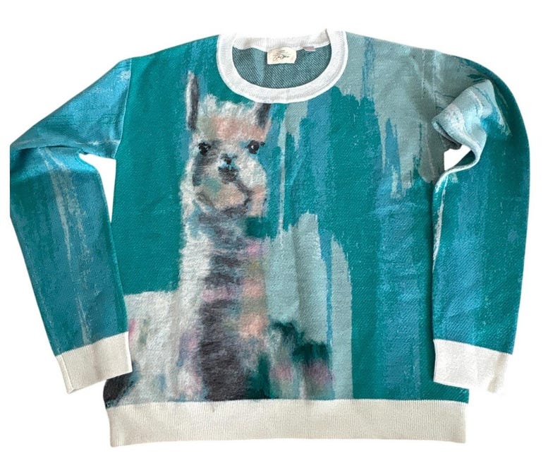 Anthropologie Lauren Walcott Llama Watercolor Sweater image 1