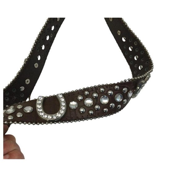 Rhinestone Western Leather Belt Size M Nocona Horseshoe 