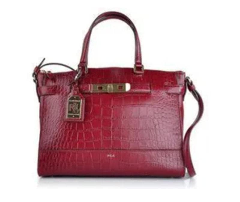 Ralph Lauren Women's Satchel Croc Leather RLL Burgundy Gold Hardware