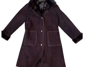 Damen Dana Buchman Shearling Mantel Größe M Braun Wildleder Pelzbesatz Vintage