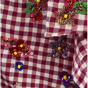 Women’s XS Maeve Red Gingham Sequin Beaded Shirt Anthropologie Size 4 image 6