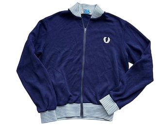 Vintage Fred Perry Track Jacket Navy Zip Striped Collar