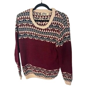 Eptison Fair Isle Knit Sweater in Burgundy, Size M image 1