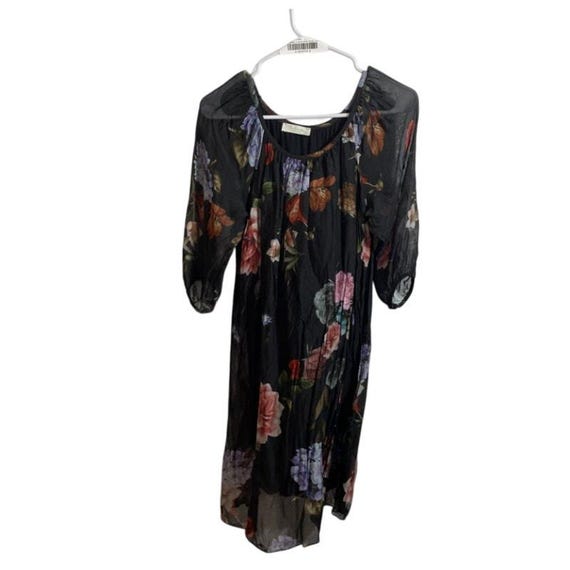 bellambra silk blend dress Women's XS Bellambra Italy Silk Floral Puff Sleeve Mini Dress – Black
