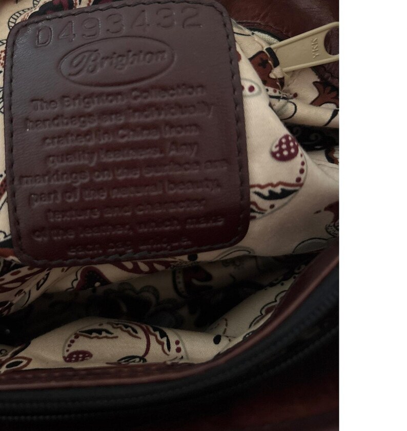 Vintage Brighton Brown Croc Embossed Leather Satchel Heart Lock Double Handle image 2