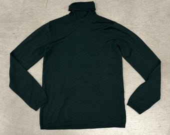 Le Bon Marché Rive Gauche Paris Suéter de cuello alto 100% lana Verde bosque Pequeño