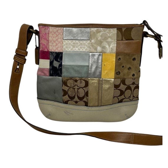 Coach Patchwork Demi Shoulder Bag Multicolor Leather Suede