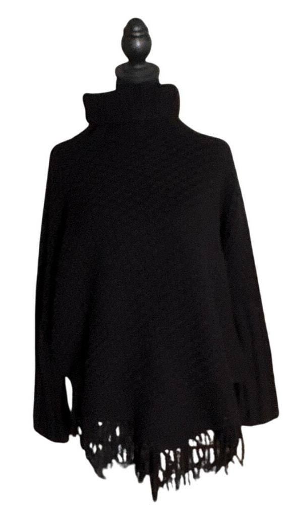 H3477-3◾️極上！肌触り抜群！カシミア100％　フリンジ　ポンチョ クリストファー・フィッシャー カシミア100% フリンジ タートルネック